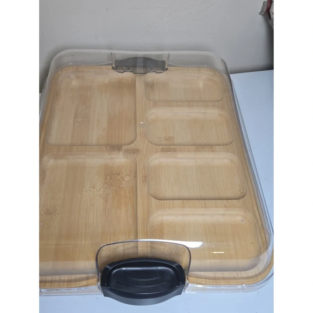 Farberware Build a Board Bamboo Charcuterie Serving Tray 6 Compartment Locking L
